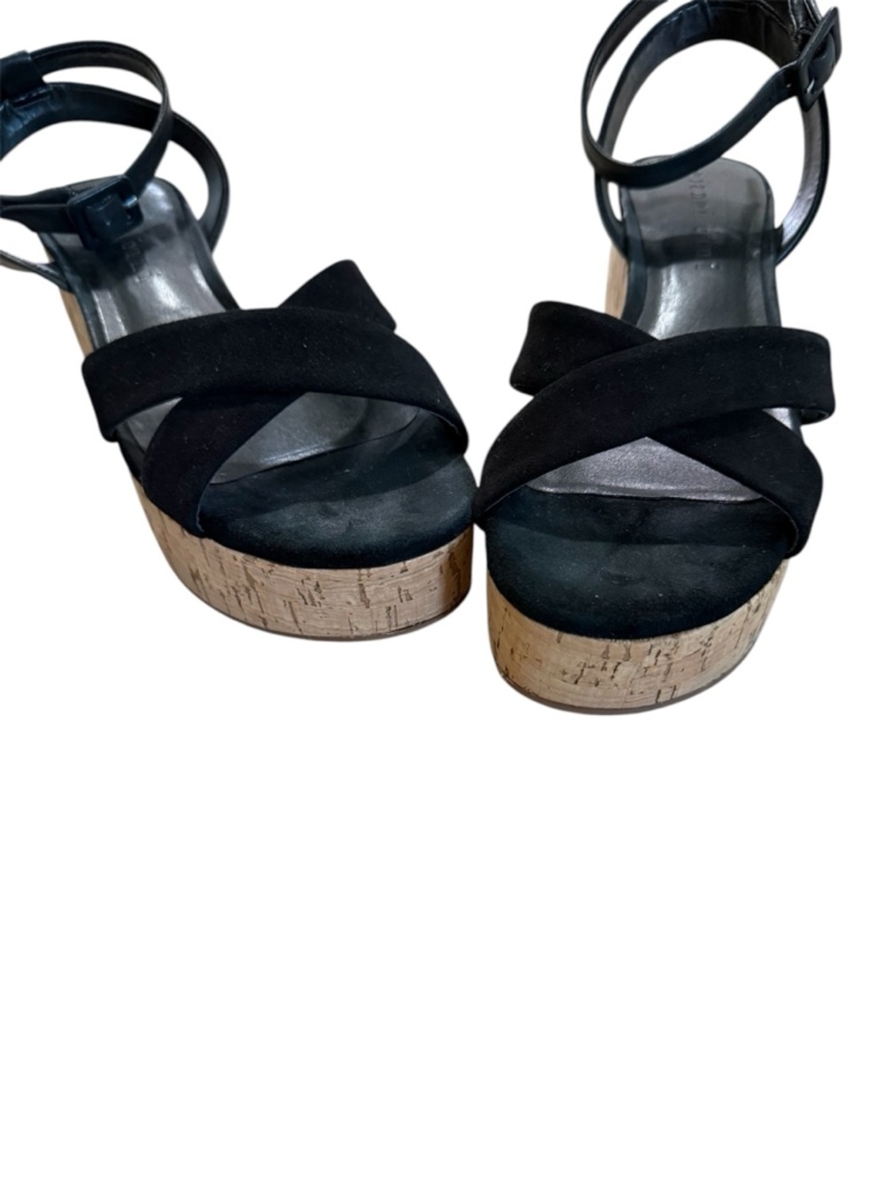 Gianni Bini  Black Suede Cork Platform Sandals - Ankle Strap Wedges